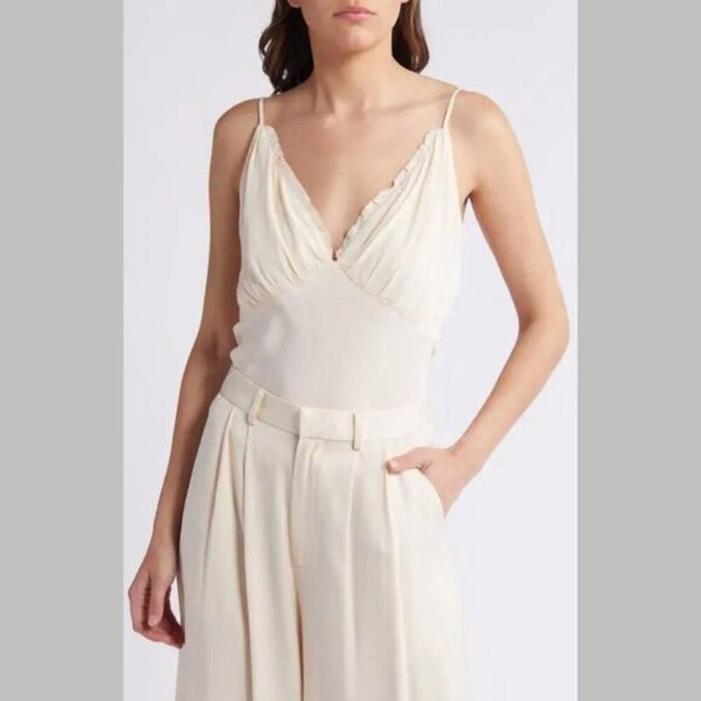 NEW Rue Sophie Womens Florie Ruffle Trim Camisole in Champagne Size S